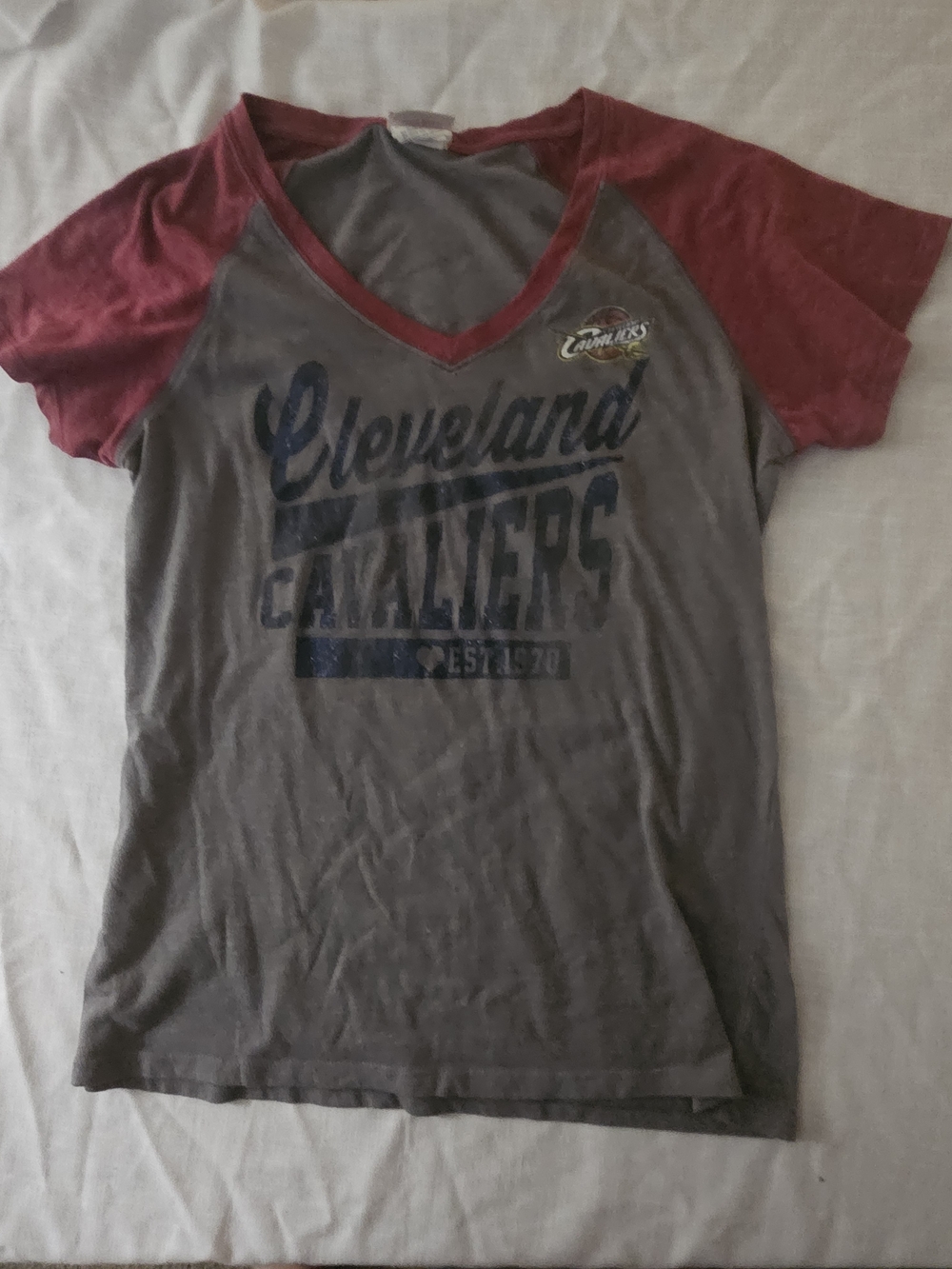 NBA Cleveland Cavaliers Gray Tee with Red Raglan Sleeves